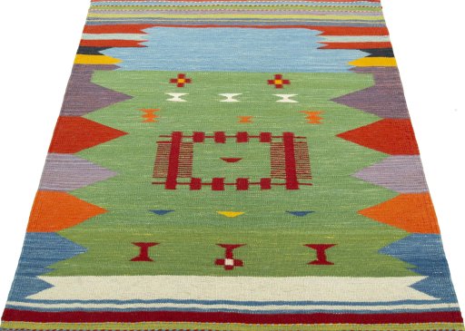 Close-up detail of New Kilim Sofre rug from Turkey showing Wool weave