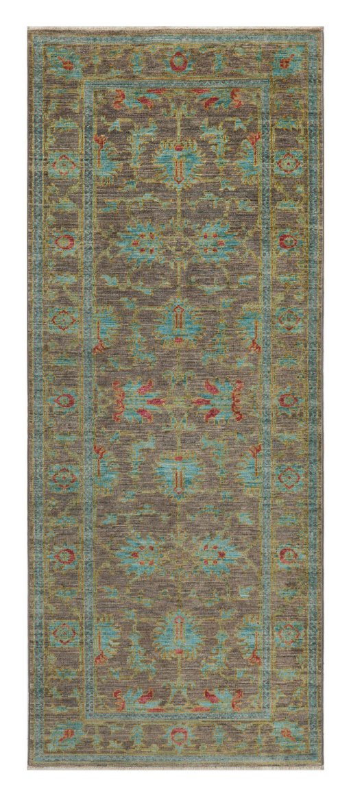 Full view of New Farahan rug from Pakistan, 199 × 81 cm in Brown tones