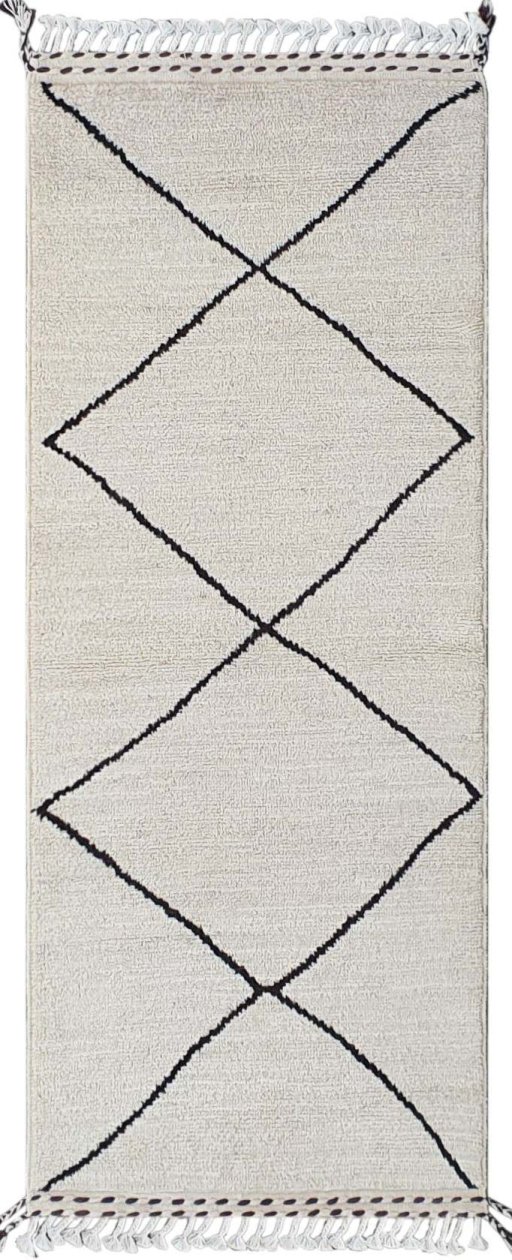 Full view of New Morocco rug from Pakistan, 205 × 81 cm in Beige tones