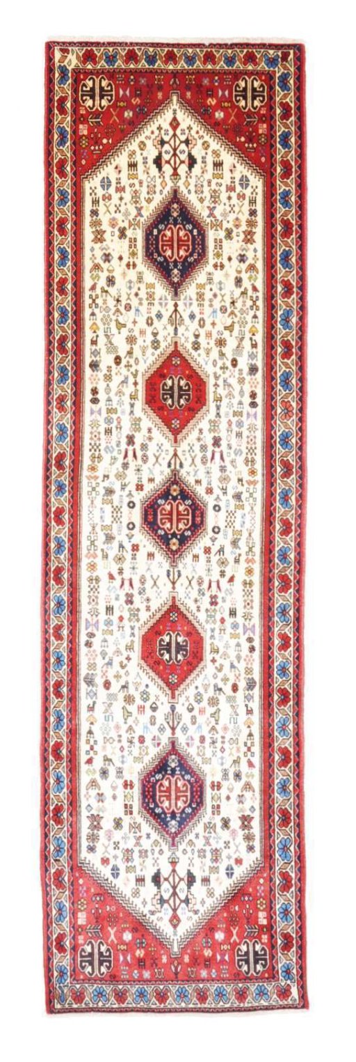 Full view of New Abadeh rug from Iran / Persia, 300 × 82 cm in Beige tones