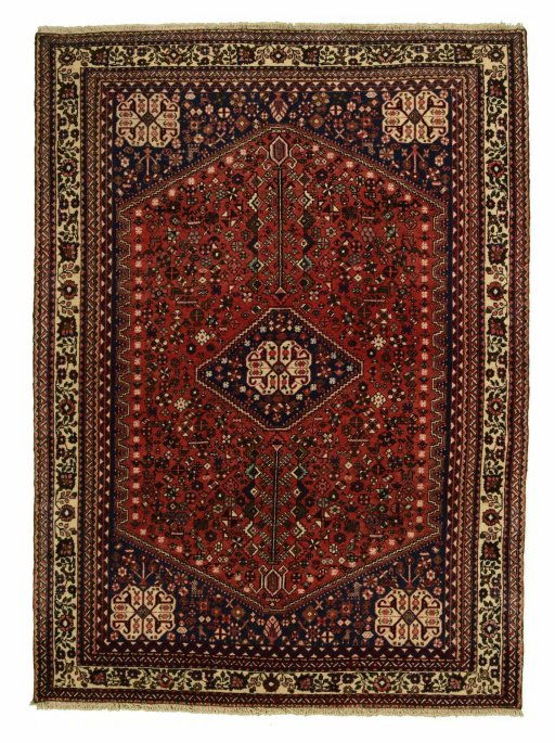 Full view of 2000s Abadeh rug from Iran / Persia, 207 × 151 cm in Red tones