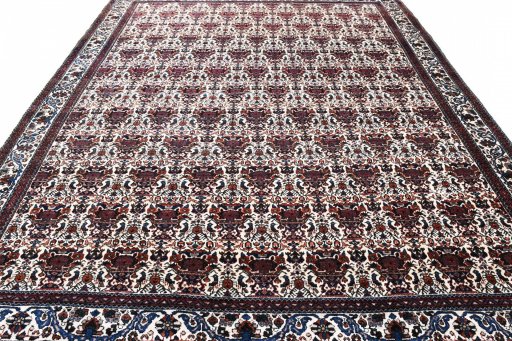 Backside of handmade 1950s Abadeh rug showing knot structure and weave density