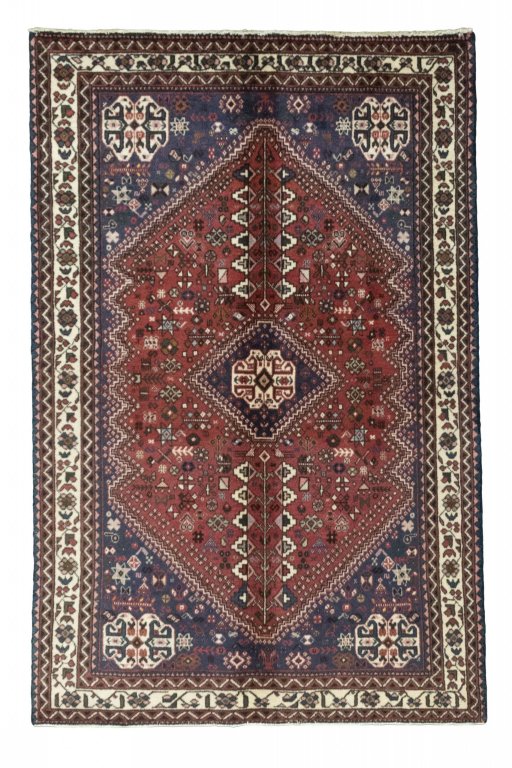 Full view of 2000s Abadeh rug from Iran / Persia, 154 × 100 cm in Red tones