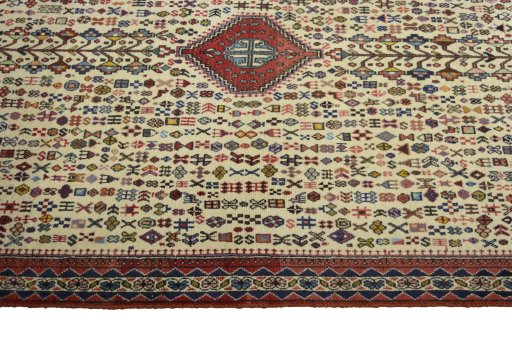 Close-up detail of New Abadeh rug from Iran / Persia showing Wool weave