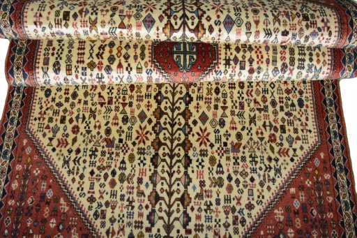 Full view of New Abadeh rug from Iran / Persia, 288 × 103 cm in Beige tones