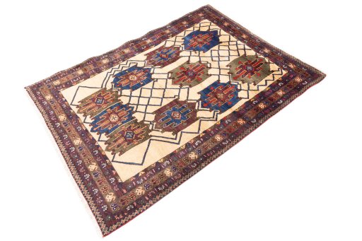 Corner detail of 1970s Afshar rug showing border pattern and Wool pile