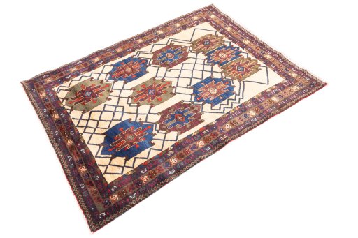 Close-up detail of 1970s Afshar rug from Iran / Persia showing Wool weave
