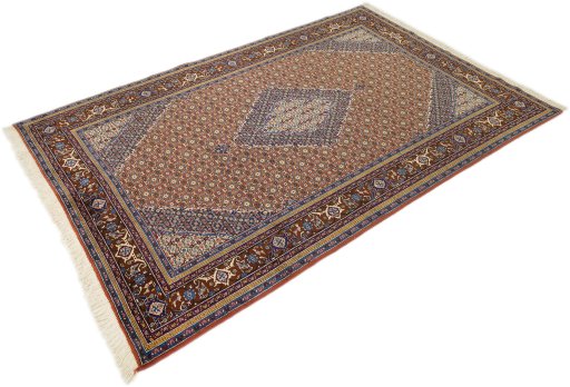 Close-up detail of 1990s Ardebil rug from Iran / Persia showing Wool weave