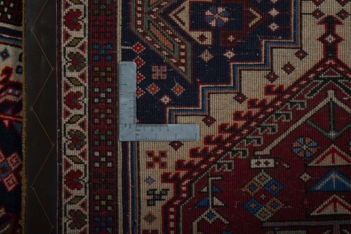 Close-up detail of 2000s Ardebil rug from Iran / Persia showing Wool weave