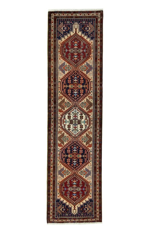 Full view of 2000s Ardebil rug from Iran / Persia, 295 × 78 cm in Beige tones