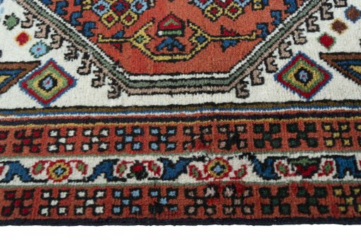 Close-up detail of 2000s Ardebil rug from Iran / Persia showing Wool weave