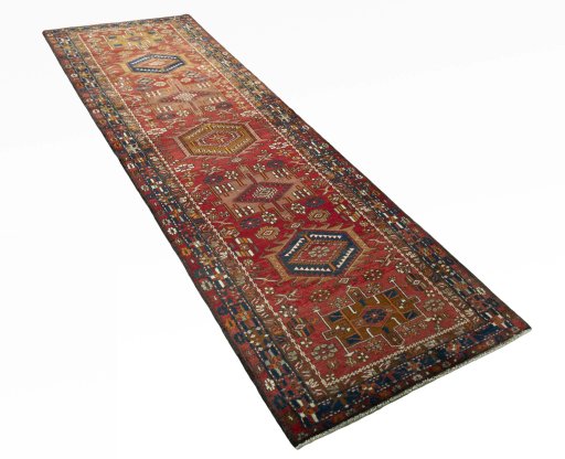 Close-up detail of 1950s Ardebil rug from Iran / Persia showing Wool weave