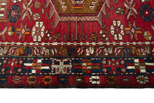 Close-up detail of 1950s Ardebil rug from Iran / Persia showing Wool weave