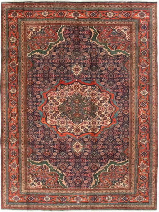 Full view of 2018s Ardebil rug from Iran / Persia, 280 × 200 cm in Dark blue tones