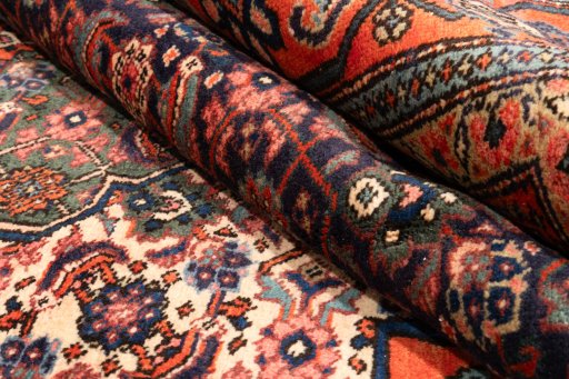 Close-up detail of 2018s Ardebil rug from Iran / Persia showing Wool weave