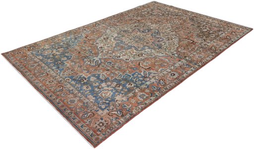 Corner detail of 1950s Bakhtiar rug showing border pattern and Wool pile