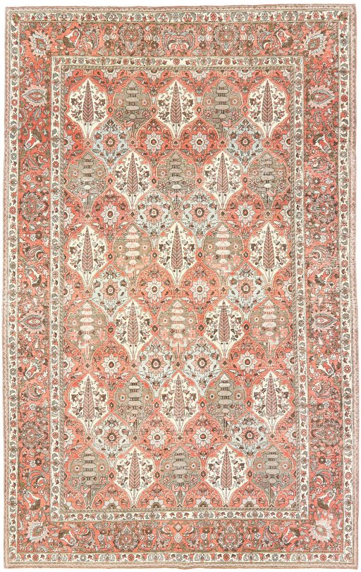 Full view of 1940s Bakhtiar rug from Iran / Persia, 328 × 206 cm in Red tones
