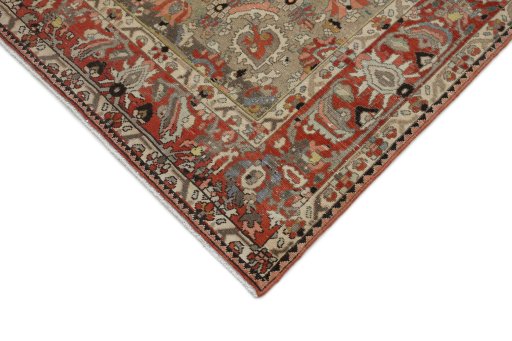 Backside of handmade 1940s Bakhtiar rug showing knot structure and weave density