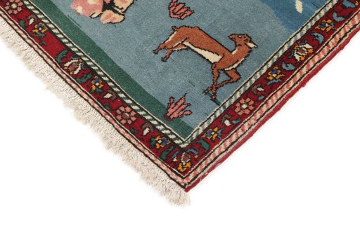 Surface texture of 1920s Bakhtiar rug with natural Wool and intricate pattern