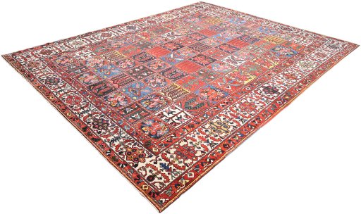 Close-up detail of 1920s Bakhtiar rug from Iran / Persia showing Wool weave