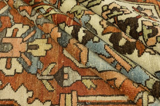 Close-up detail of 1920s Bakhtiar rug from Iran / Persia showing Wool weave