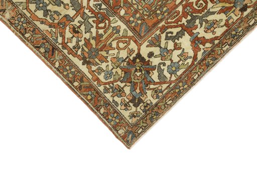 Backside of handmade 1920s Bakhtiar rug showing knot structure and weave density