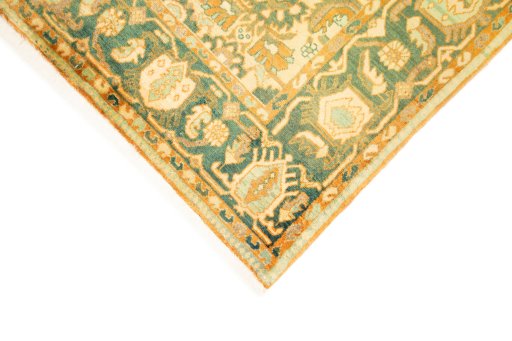 Backside of handmade New Bakhtiar rug showing knot structure and weave density