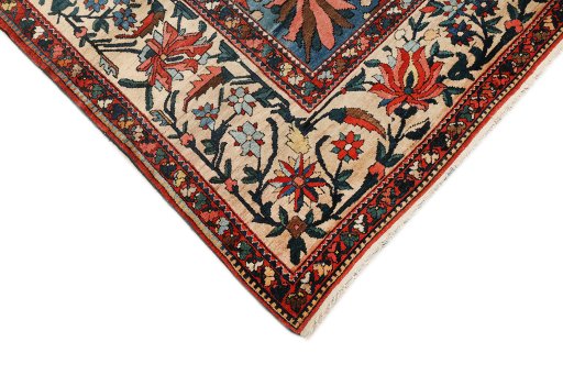 Backside of handmade 1900s Bakhtiar rug showing knot structure and weave density