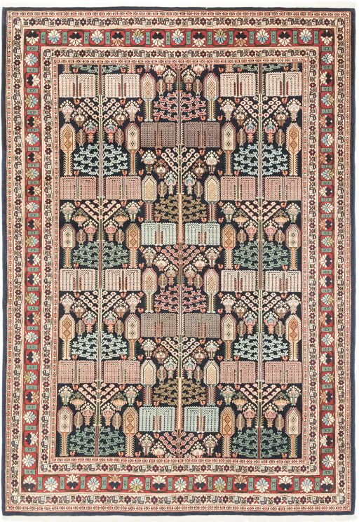 Full view of 1970s Bakhtiar rug from Iran / Persia, 295 × 201 cm in Black tones