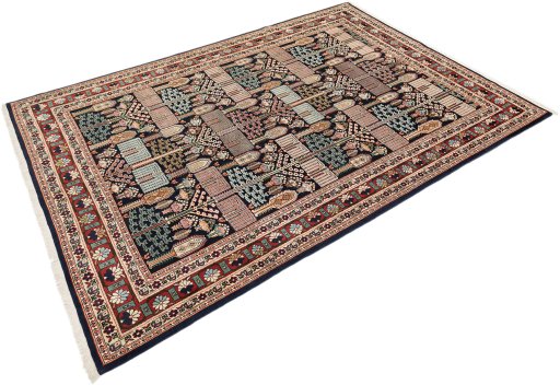 Corner detail of 1970s Bakhtiar rug showing border pattern and Wool pile
