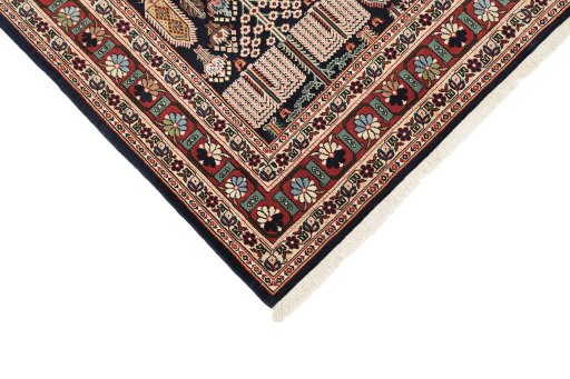 Backside of handmade 1970s Bakhtiar rug showing knot structure and weave density