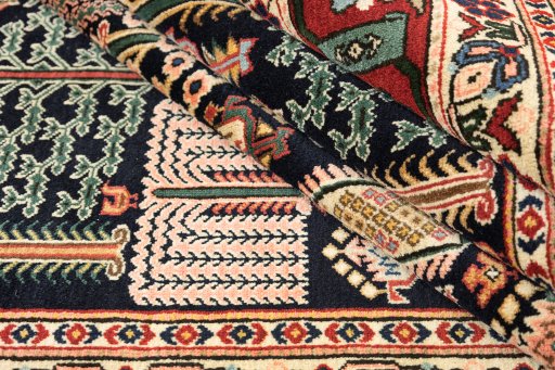 Close-up detail of 1970s Bakhtiar rug from Iran / Persia showing Wool weave