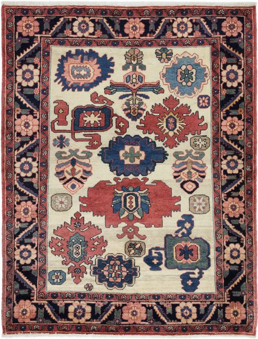 Full view of New Bakhtiar rug from Iran / Persia, 203 × 160 cm in Cream tones