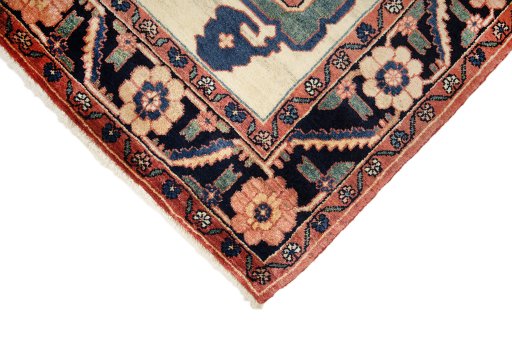 Backside of handmade New Bakhtiar rug showing knot structure and weave density