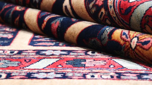 Close-up detail of 1980s Bakhtiar rug from Iran / Persia showing Wool weave