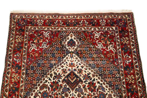 Surface texture of 1940s Bakhtiar rug with natural Wool and intricate pattern