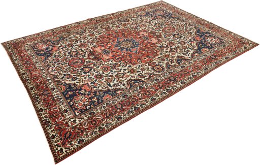 Surface texture of 1930s Bakhtiar rug with natural Wool and intricate pattern