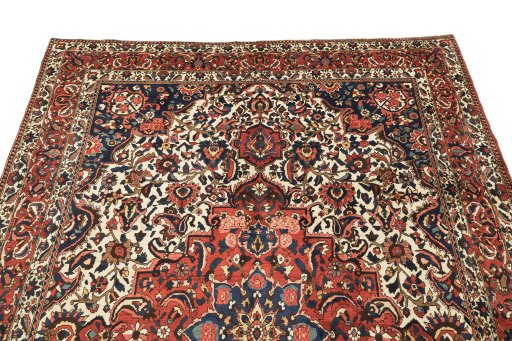 Backside of handmade 1930s Bakhtiar rug showing knot structure and weave density