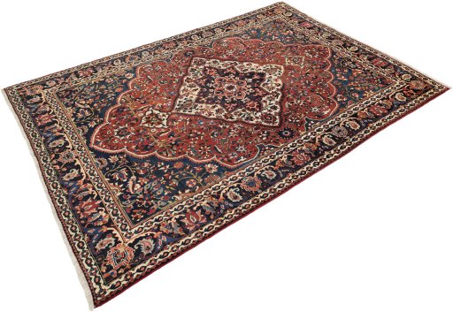 Corner detail of 1930s Bakhtiar rug showing border pattern and Wool pile
