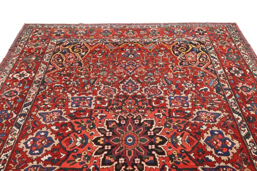 Surface texture of 1920s Bakhtiar rug with natural Wool and intricate pattern