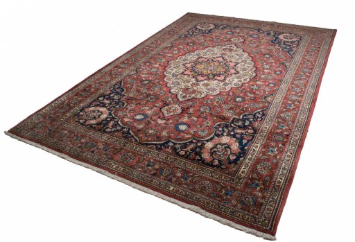 Backside of handmade New Bakhtiar rug showing knot structure and weave density