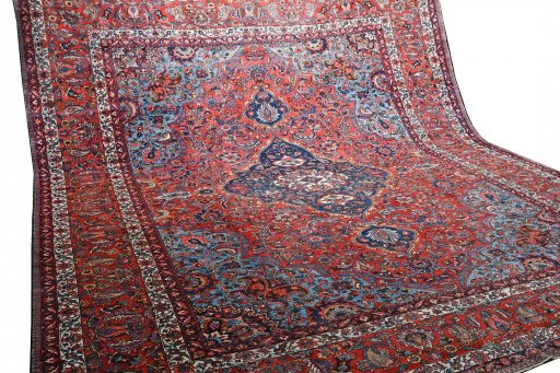Close-up detail of 1930s Bakhtiar rug from Iran / Persia showing Wool weave
