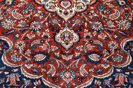 Backside of handmade 1930s Bakhtiar rug showing knot structure and weave density