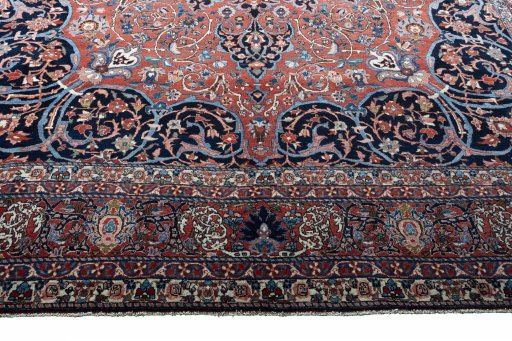 Corner detail of 1930s Bakhtiar rug showing border pattern and Wool pile
