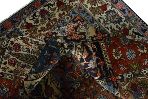 Close-up detail of 2000s Bakhtiar rug from Iran / Persia showing Wool weave