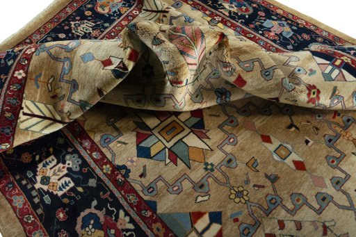 Surface texture of New Bakhtiar rug with natural Wool and intricate pattern