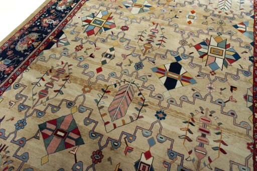 Backside of handmade New Bakhtiar rug showing knot structure and weave density