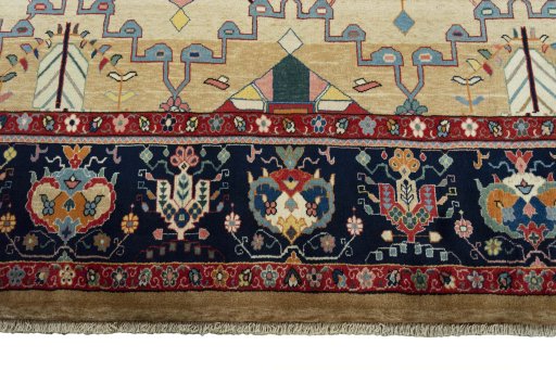 Full view of New Bakhtiar rug from Iran / Persia, 353 × 252 cm in Beige tones