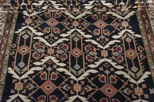Full view of New Bakhtiar rug from Iran / Persia, 436 × 167 cm in Blue tones