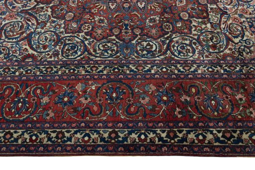 Corner detail of 1950s Bakhtiar rug showing border pattern and Wool pile